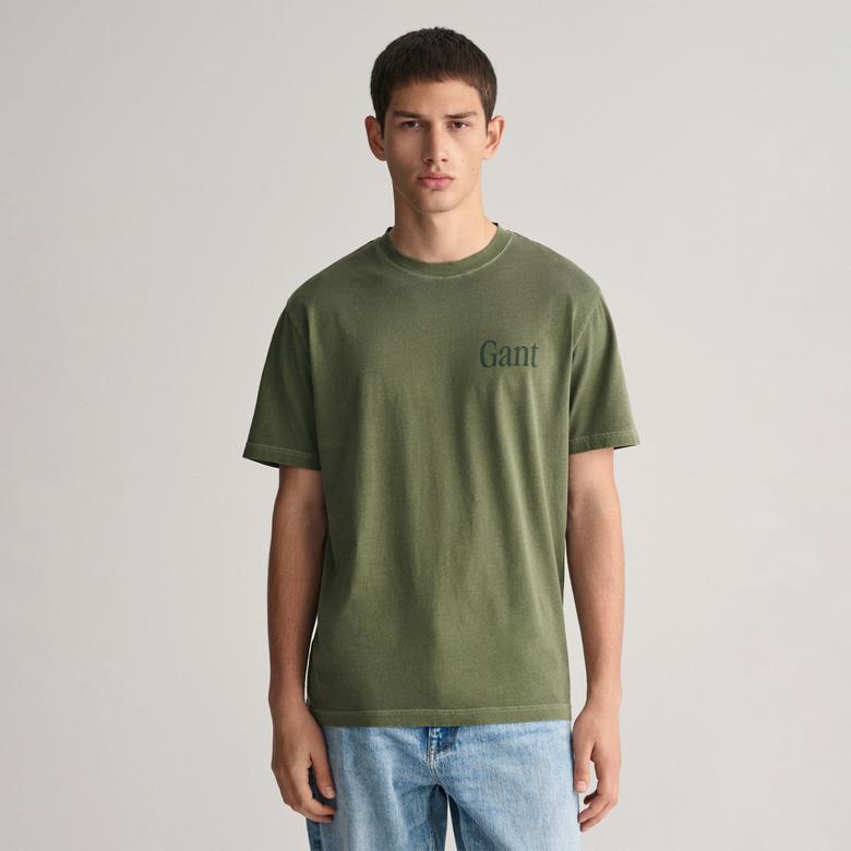 GANT Erkek Yeşil Regular Fit Bisiklet Yaka Logolu T-shirt