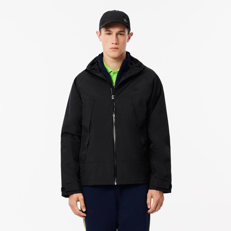 Lacoste Erkek Regular Fit Kapüşonlu Siyah Yağmurluk