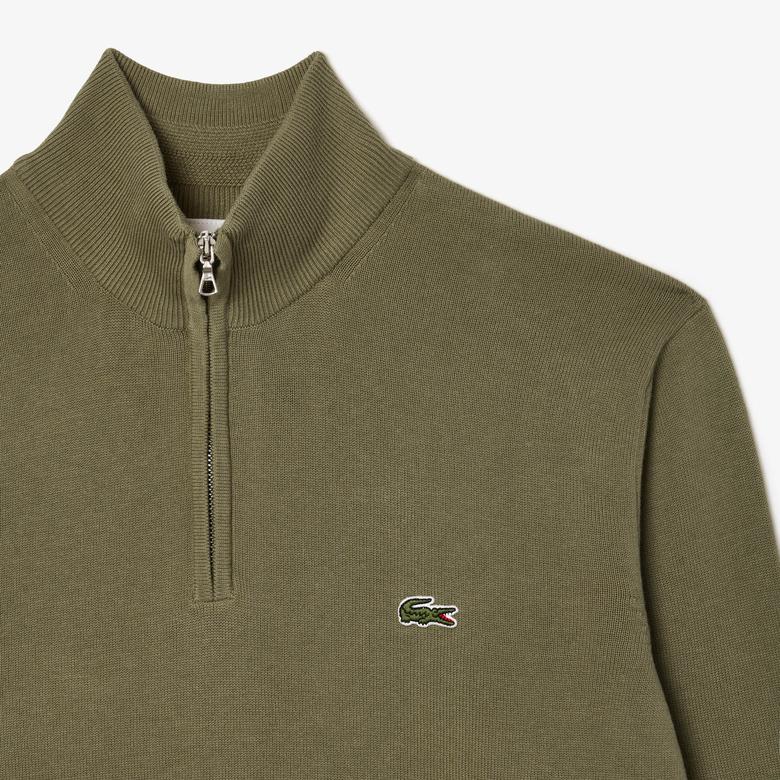 Lacoste Erkek Regular Fit Yarım Fermuarlı Organik Pamuk Haki Kazak