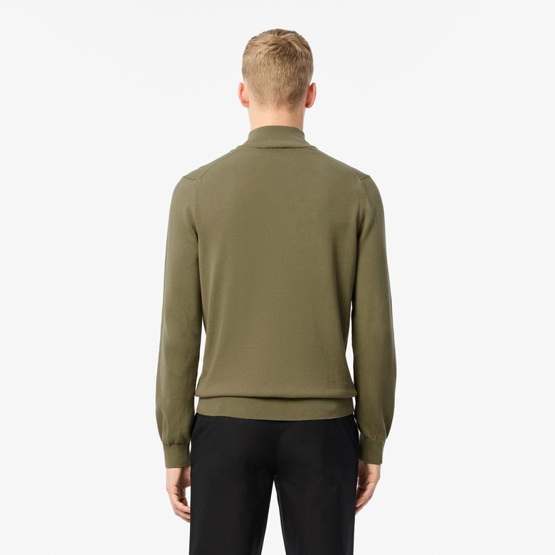 Lacoste Erkek Regular Fit Yarım Fermuarlı Organik Pamuk Haki Kazak