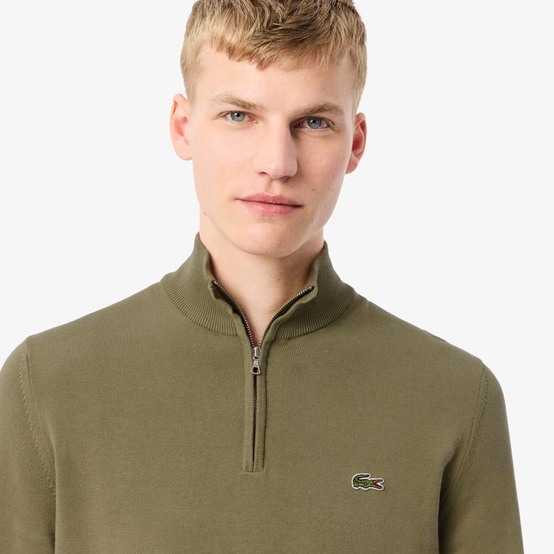 Lacoste Erkek Regular Fit Yarım Fermuarlı Organik Pamuk Haki Kazak