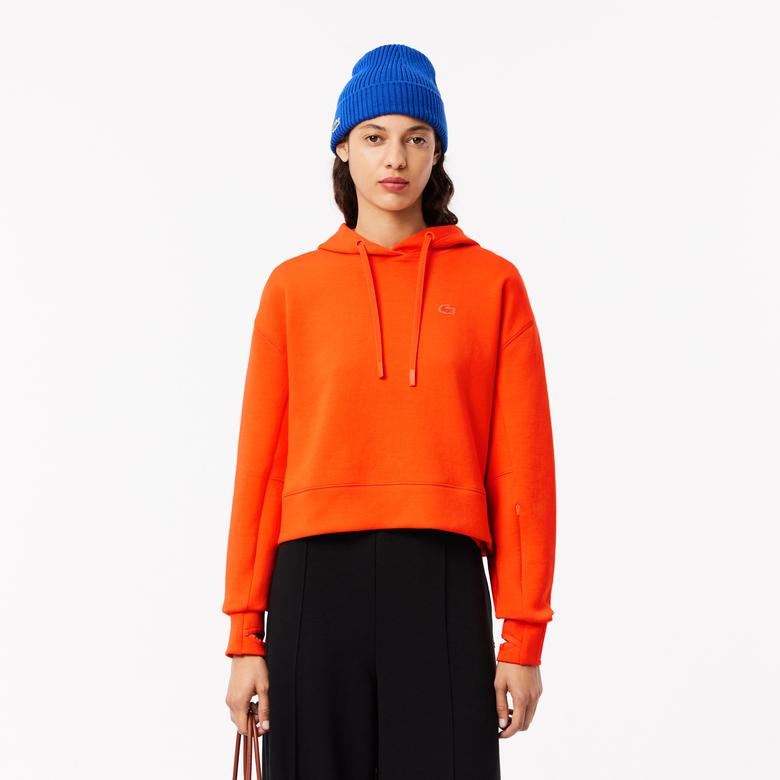 Lacoste Kadın Relaxed Fit Kapüşonlu Turuncu Sweatshirt