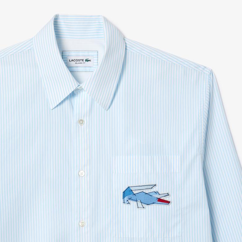 Lacoste Erkek Relaxed Fit Çizgili Mavi Gömlek