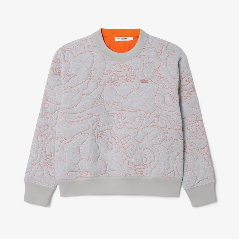 Lacoste Kadın Oversize Fit Bisiklet Yaka Çift Taraflı Desenli Gri Sweatshirt
