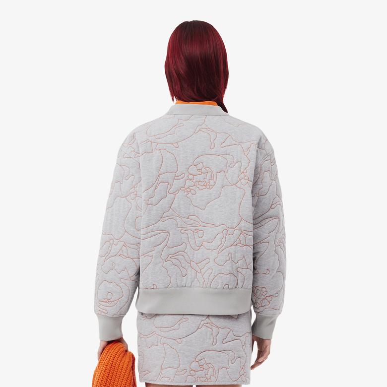 Lacoste Kadın Oversize Fit Bisiklet Yaka Çift Taraflı Desenli Gri Sweatshirt