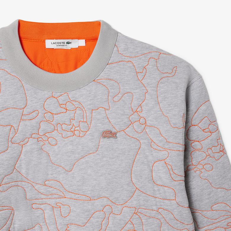 Lacoste Kadın Oversize Fit Bisiklet Yaka Çift Taraflı Desenli Gri Sweatshirt