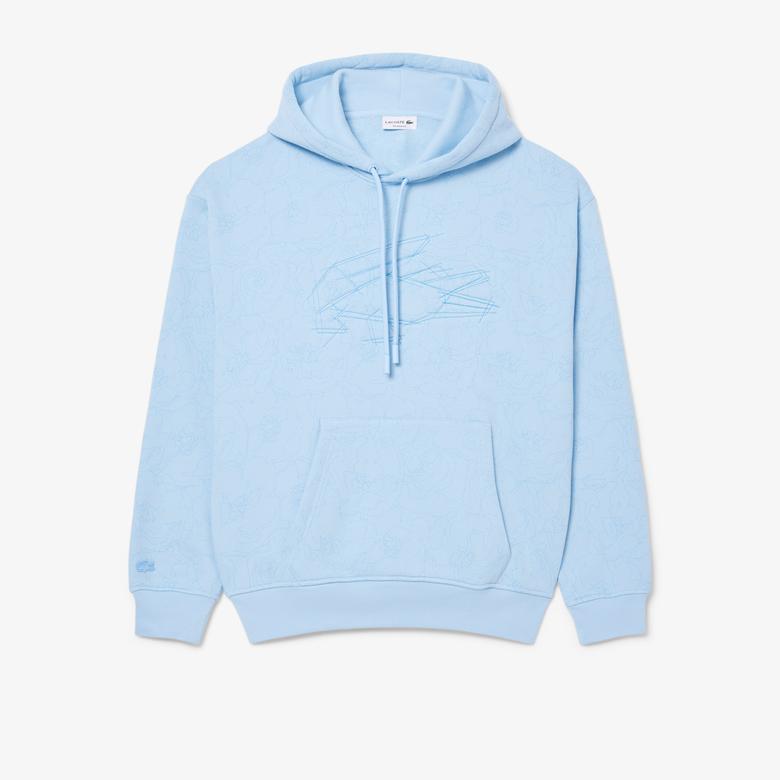 Lacoste Erkek Classic Fit Kapüşonlu Desenli Mavi Sweatshirt