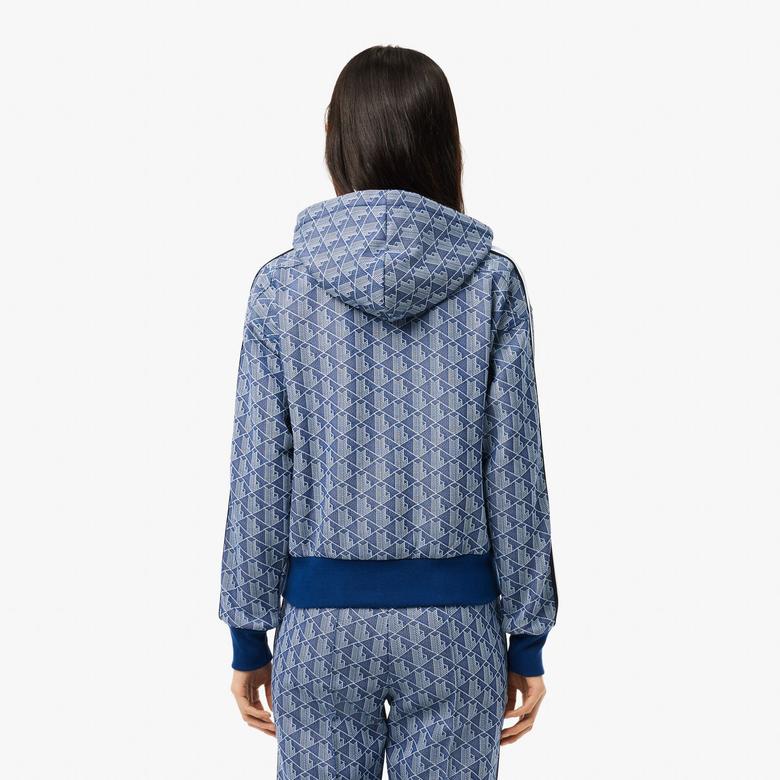 Lacoste Kadın Regular Fit Kapüşonlu Monogram Koyu Mavi Sweatshirt