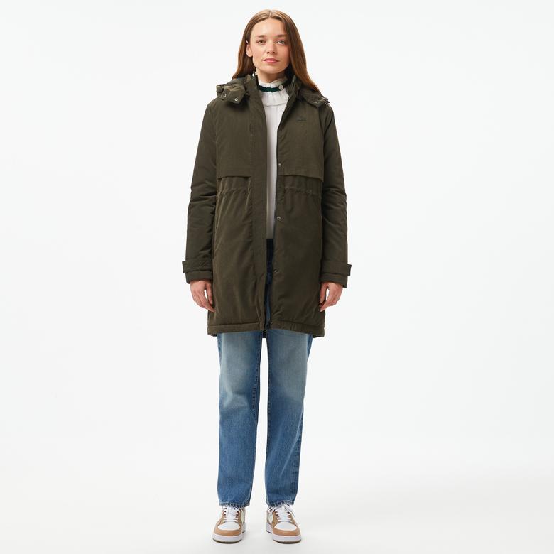 Lacoste Kadın Relaxed Fit Kapüşonlu Haki Mont
