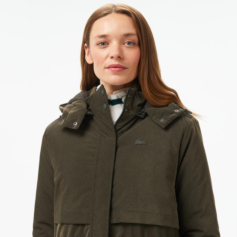 Lacoste Kadın Relaxed Fit Kapüşonlu Haki Mont