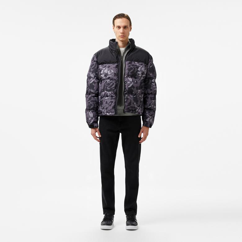 Lacoste Erkek Desenli Siyah Şişme Mont