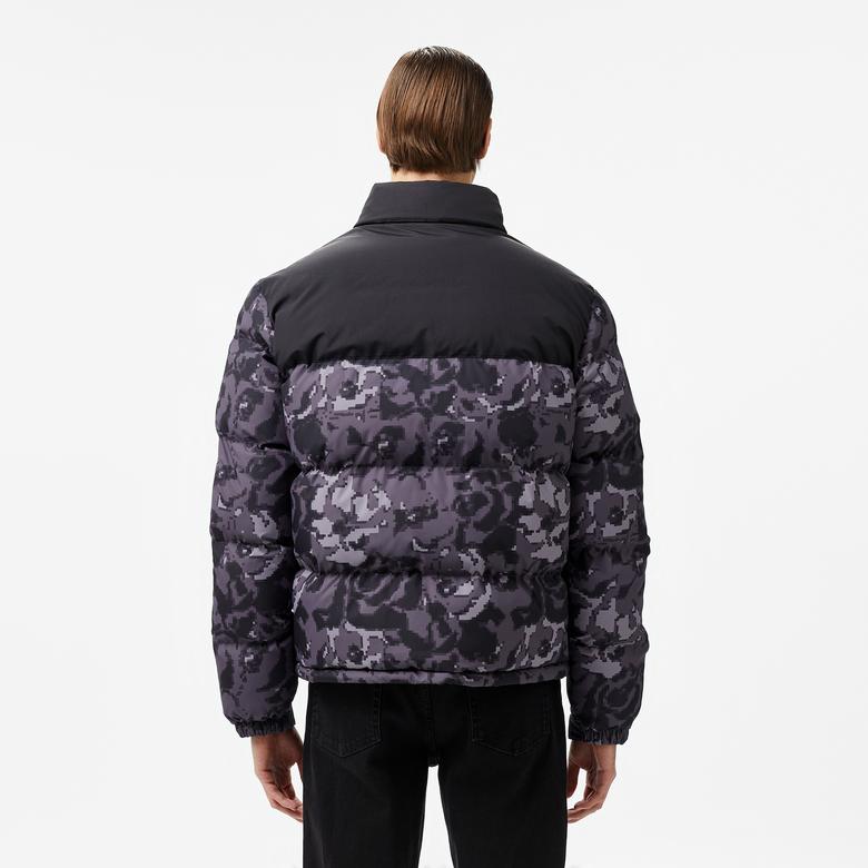 Lacoste Erkek Desenli Siyah Şişme Mont