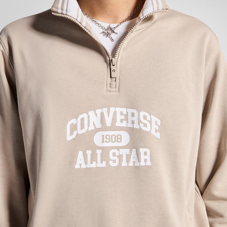 Converse Classic Sport Yarım Fermuarlı Erkek Bej Sweatshirt