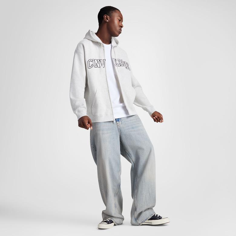 Converse Classic Erkek Fermuarlı Gri Hoodie