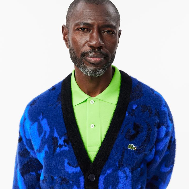 Lacoste Erkek Relaxed Fit V Yaka Desenli Lacivert Hırka