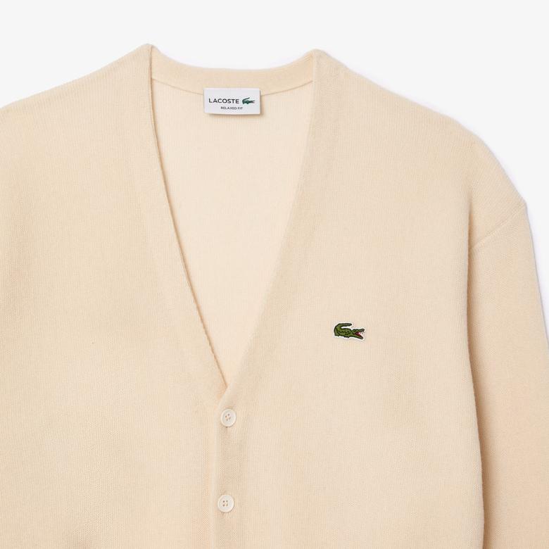Lacoste Erkek Relaxed Fit V Yaka Yün Krem Hırka