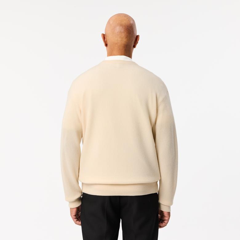 Lacoste Erkek Relaxed Fit V Yaka Yün Krem Hırka