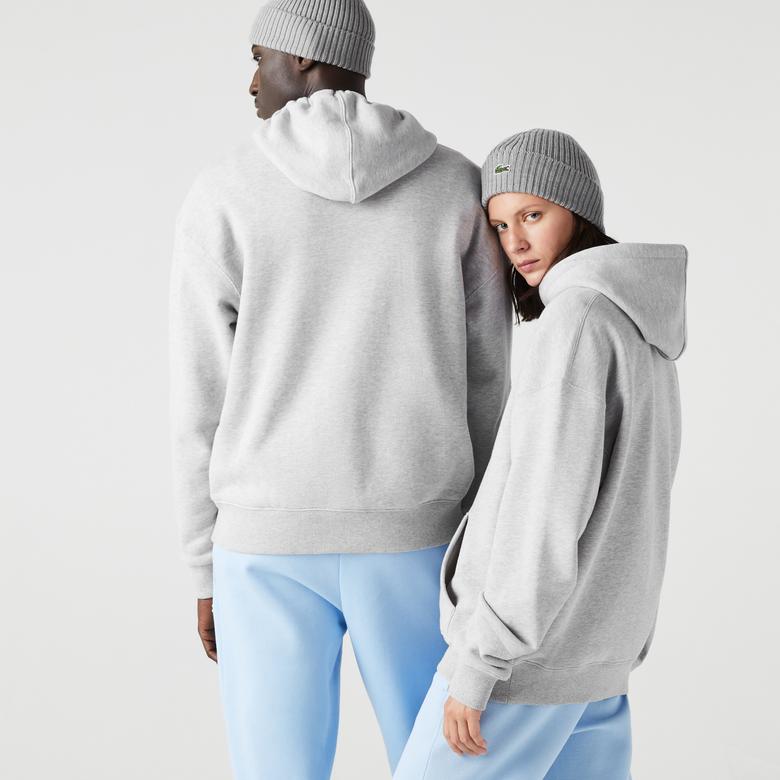 Lacoste Unisex Loose Fit Kapüşonlu Gri Sweatshirt