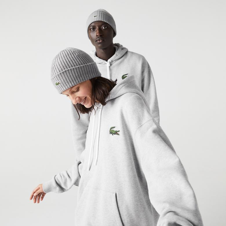 Lacoste Unisex Loose Fit Kapüşonlu Gri Sweatshirt