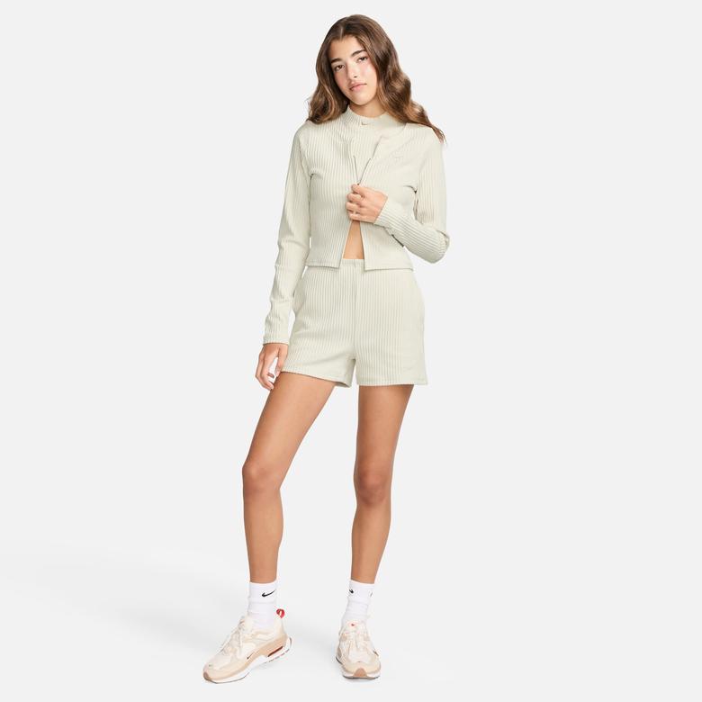 Nike Sportswear Chill Knit Full Zip Ribbed Cardigan Kadın Krem Hırka