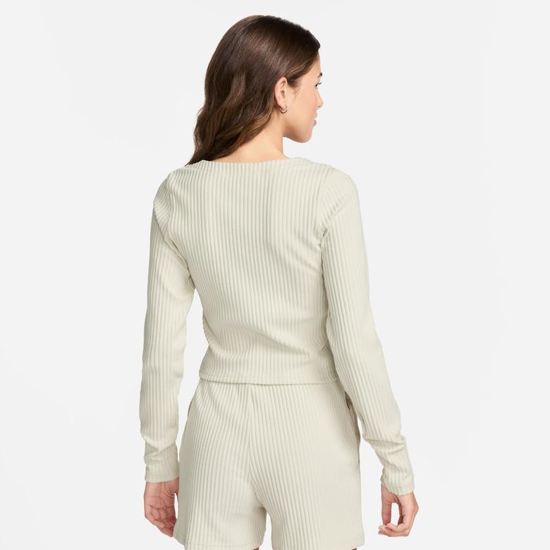 Nike Sportswear Chill Knit Full Zip Ribbed Cardigan Kadın Krem Hırka