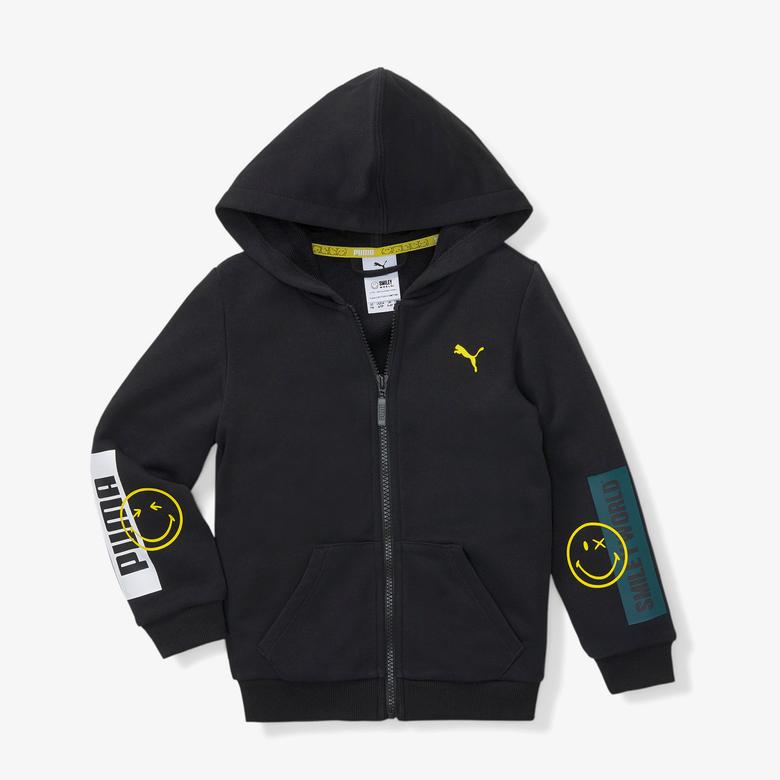 Puma Smiley World Full-Zip Çocuk Siyah Sweatshirt