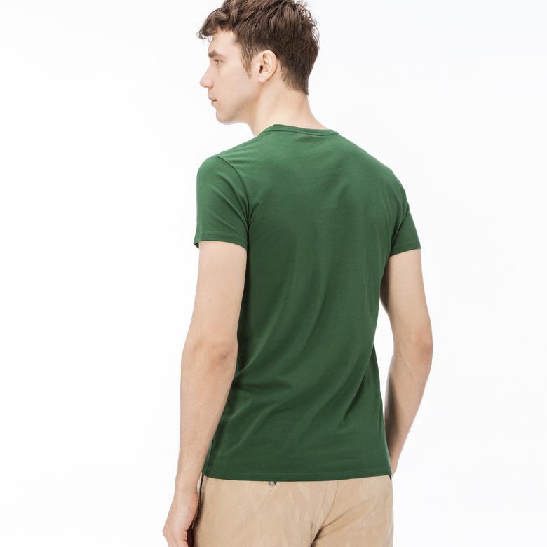 Lacoste Erkek Slim Fit V yaka Yeşil T-Shirt