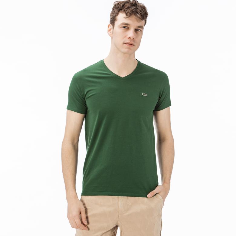 Lacoste Erkek Slim Fit V yaka Yeşil T-Shirt