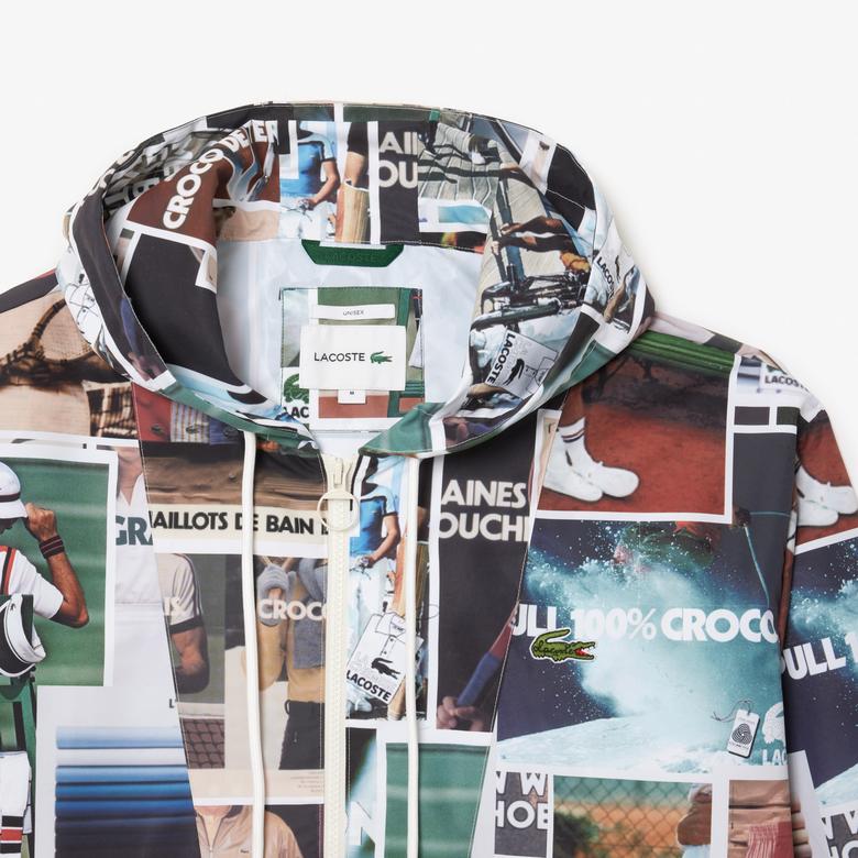 Lacoste Unisex Kapüşonlu Baskılı Renkli Mont