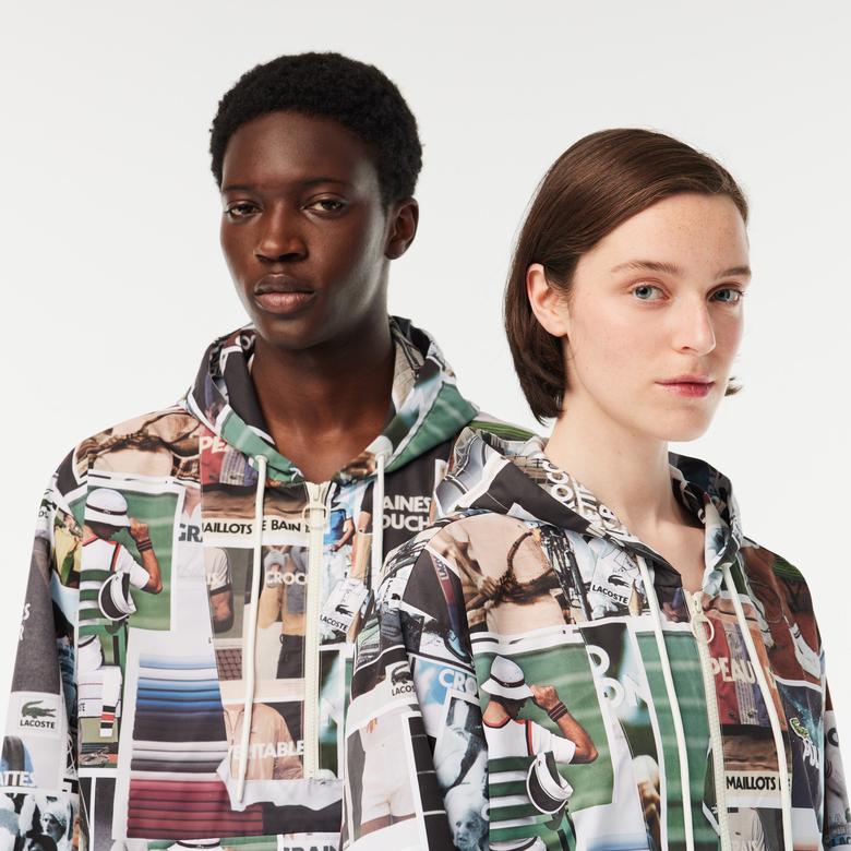 Lacoste Unisex Kapüşonlu Baskılı Renkli Mont