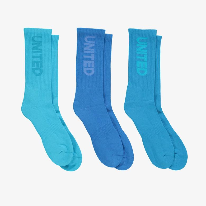 UNITED4 Unisex Mavi/Turkuaz 3'lü Çorap