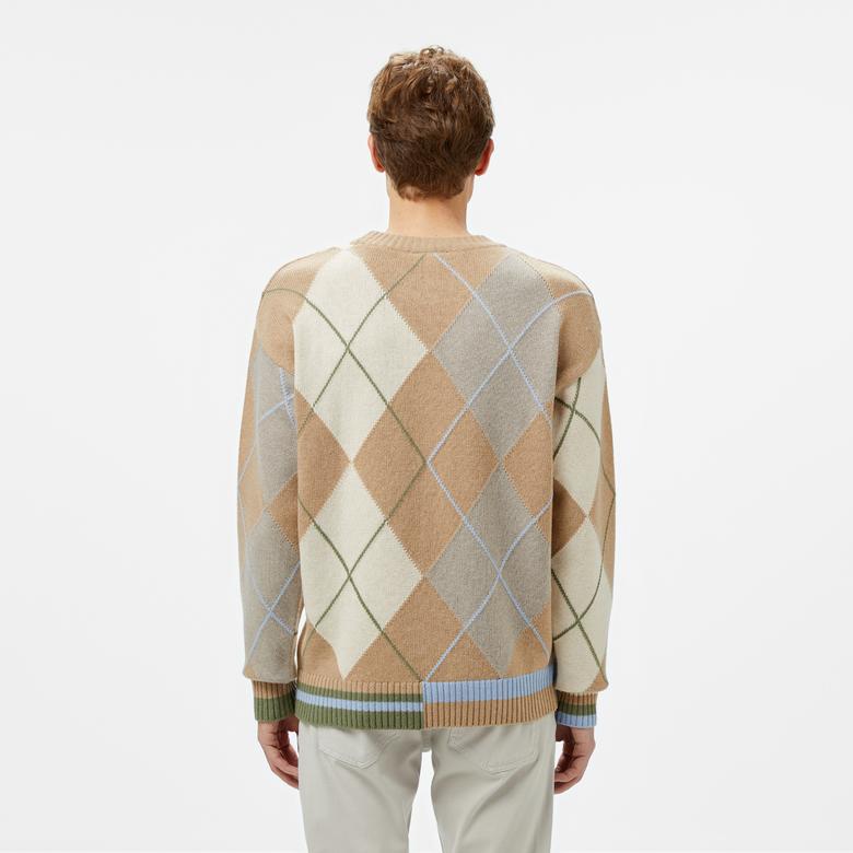Lacoste Erkek Loose Fit Bisiklet Yaka Renk Bloklu Kahverengi Kazak