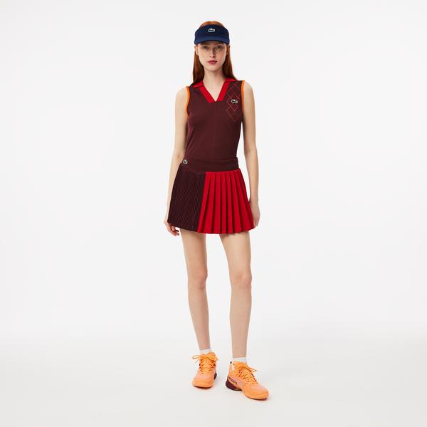 Lacoste Kadın Flare Fit Kolsuz V Yaka Kırmızı Elbise
