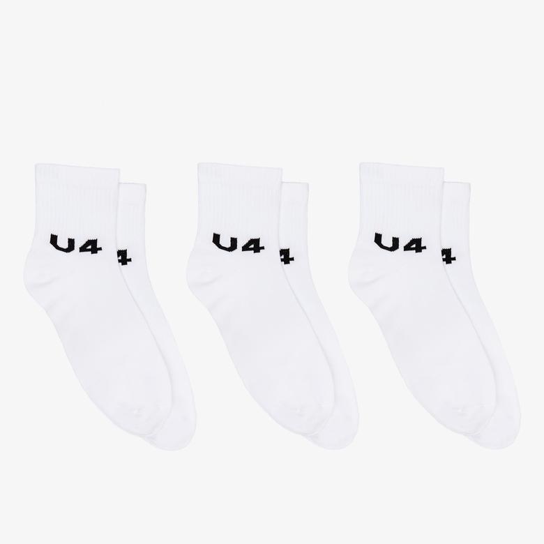 UNITED4 Soket 3lü Logosuz Unisex Beyaz Çorap