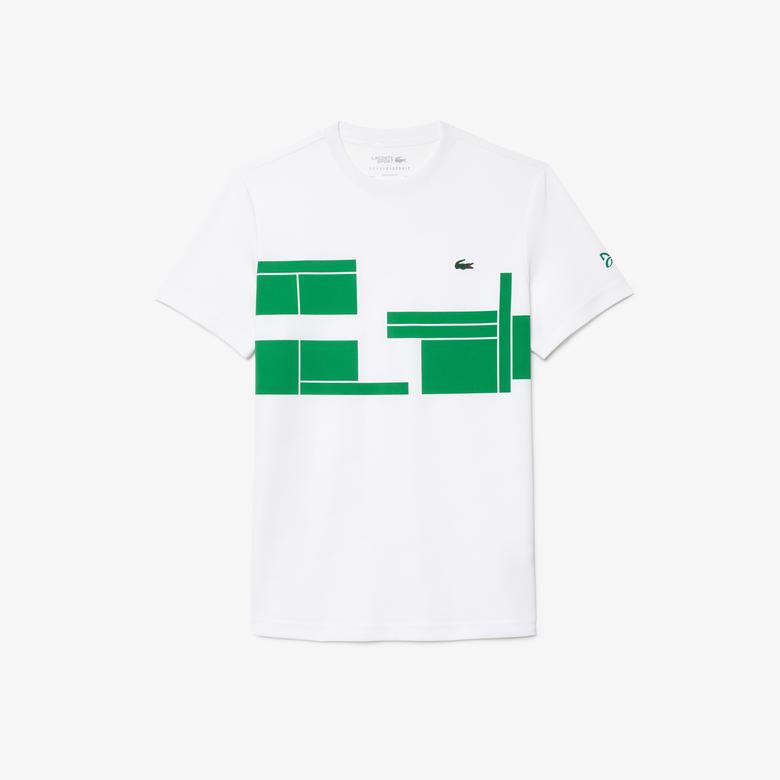 Lacoste Erkek Regular Fit Bisiklet Yaka Baskılı Beyaz T-Shirt