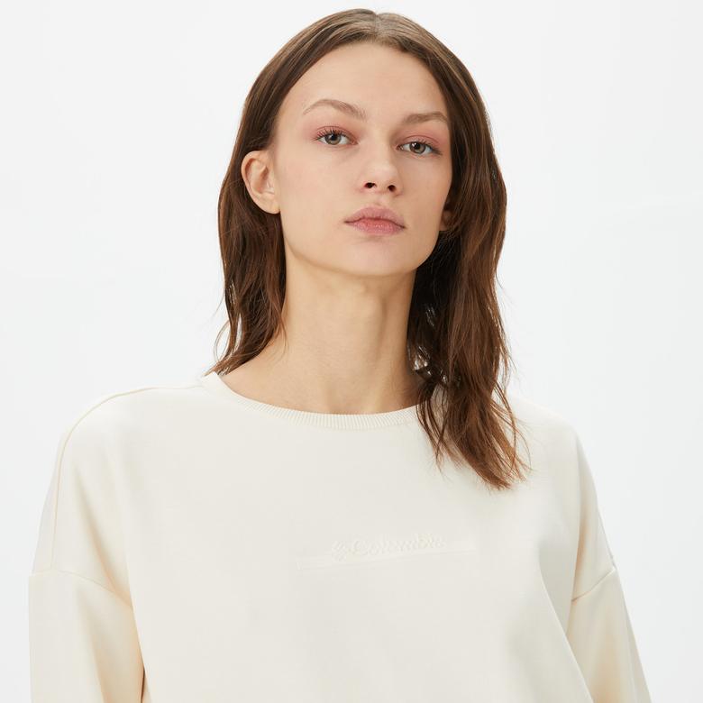 Columbia Bar Split Crop Kadın Krem Günlük Sweatshirt