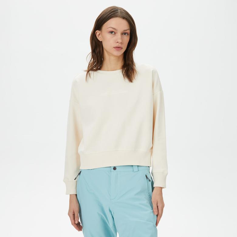 Columbia Bar Split Crop Kadın Krem Günlük Sweatshirt