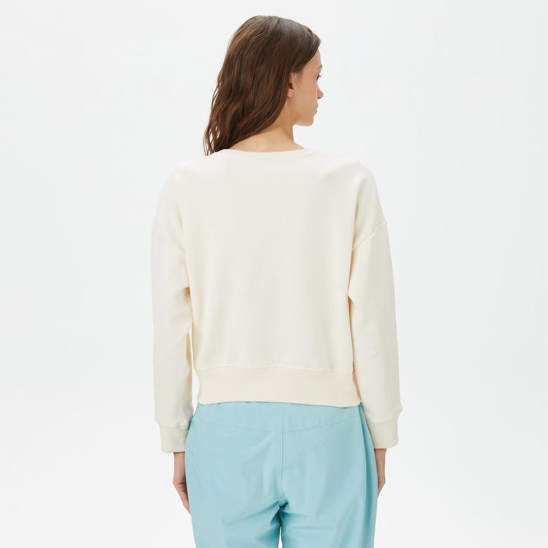 Columbia Bar Split Crop Kadın Krem Günlük Sweatshirt