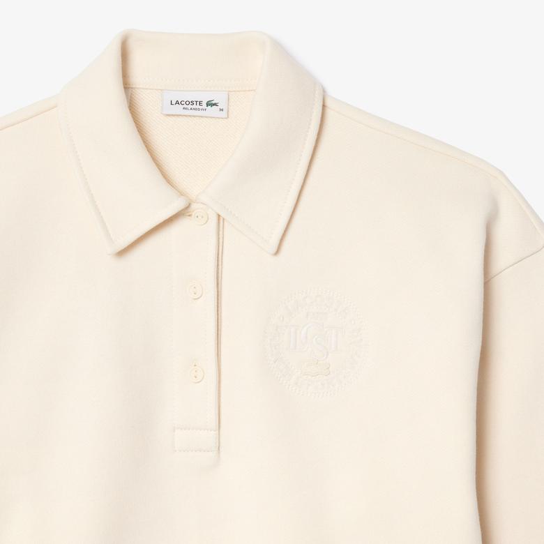 Lacoste Kadın Relaxed Fit Polo Yaka Krem Sweatshirt