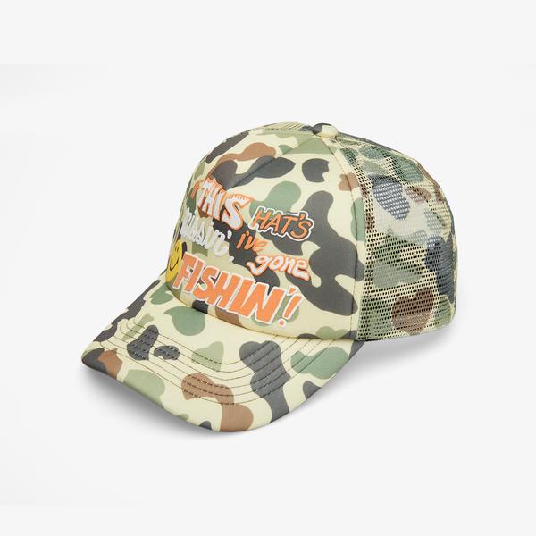 Market Smiley Camo Trucker Erkek Krem Şapka