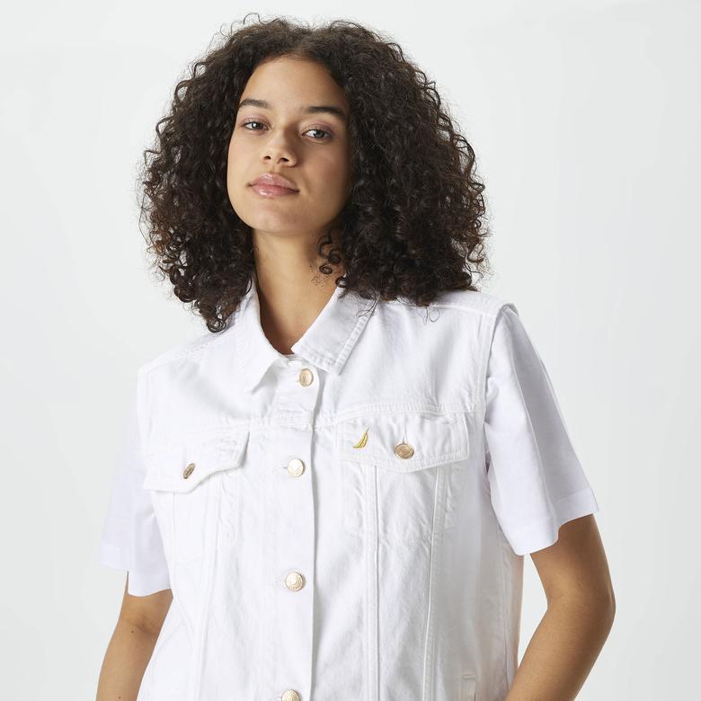 Nautica Kadın Beyaz Oversize Denim Yelek