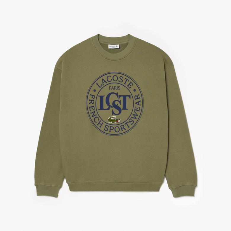Lacoste Erkek Loose Fit Bisiket Yaka Baskılı Haki Sweatshirt