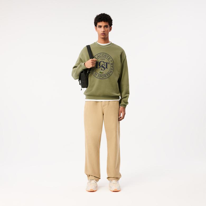 Lacoste Erkek Loose Fit Bisiket Yaka Baskılı Haki Sweatshirt