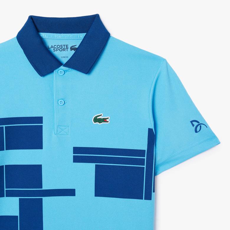 Lacoste Tenis X Novak Djokovic Erkek Çocuk Baskılı Mavi Polo