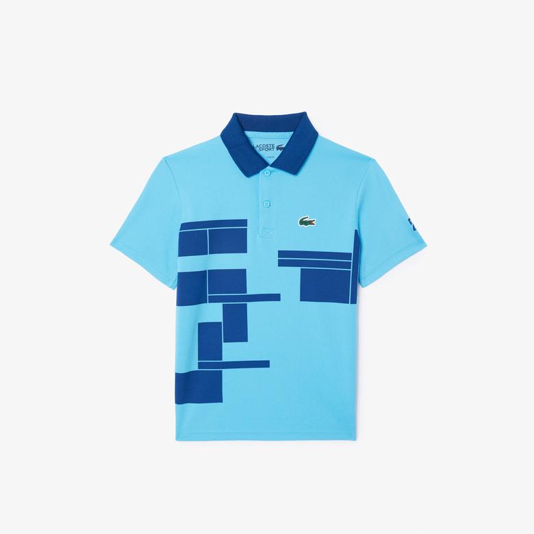 Lacoste Tenis X Novak Djokovic Erkek Çocuk Baskılı Mavi Polo
