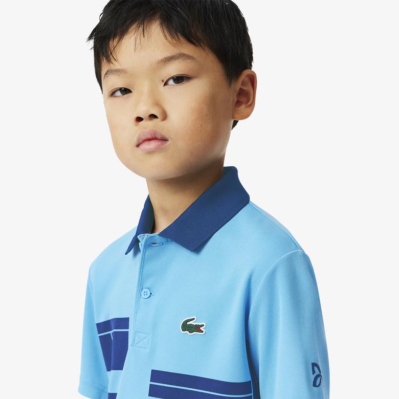 Lacoste Tenis X Novak Djokovic Erkek Çocuk Baskılı Mavi Polo