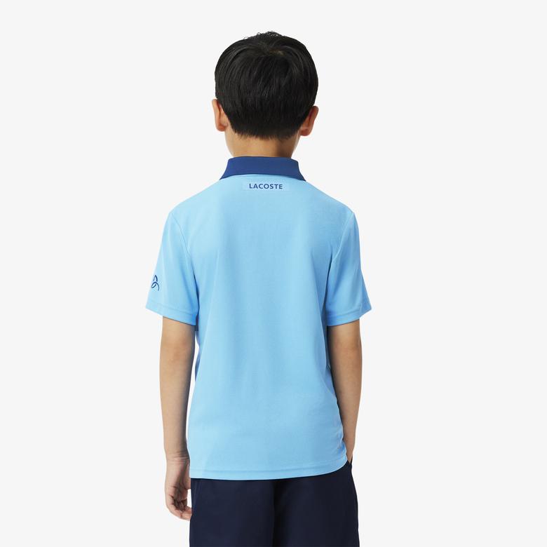 Lacoste Tenis X Novak Djokovic Erkek Çocuk Baskılı Mavi Polo