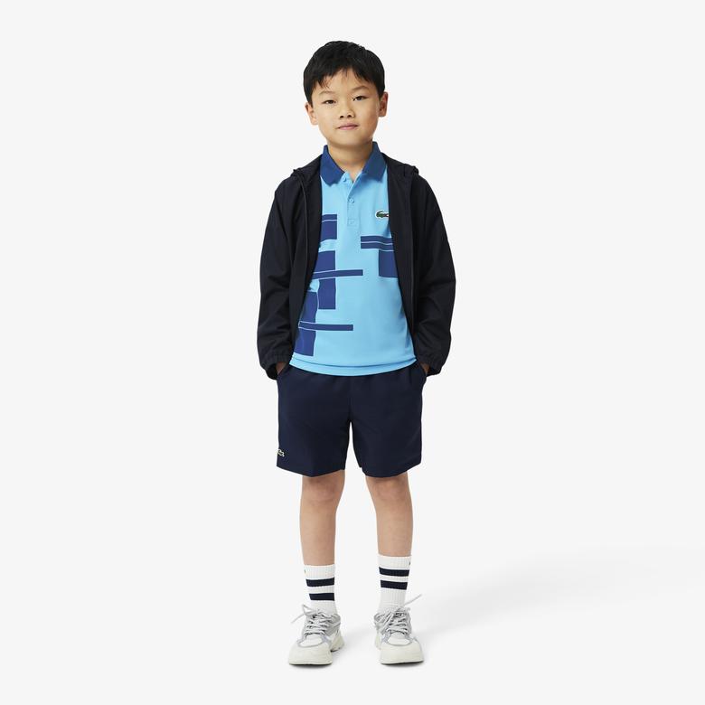 Lacoste Tenis X Novak Djokovic Erkek Çocuk Baskılı Mavi Polo