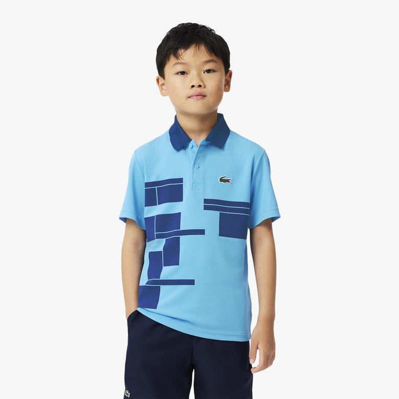 Lacoste Tenis X Novak Djokovic Erkek Çocuk Baskılı Mavi Polo