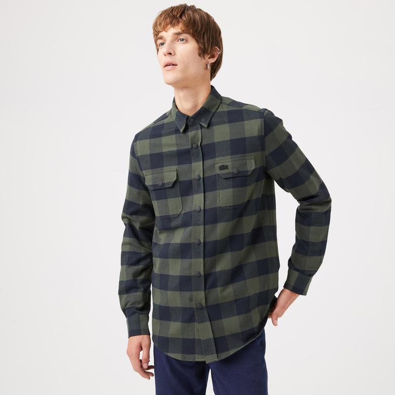 Lacoste Erkek Slim Fit Ekose Haki Gömlek